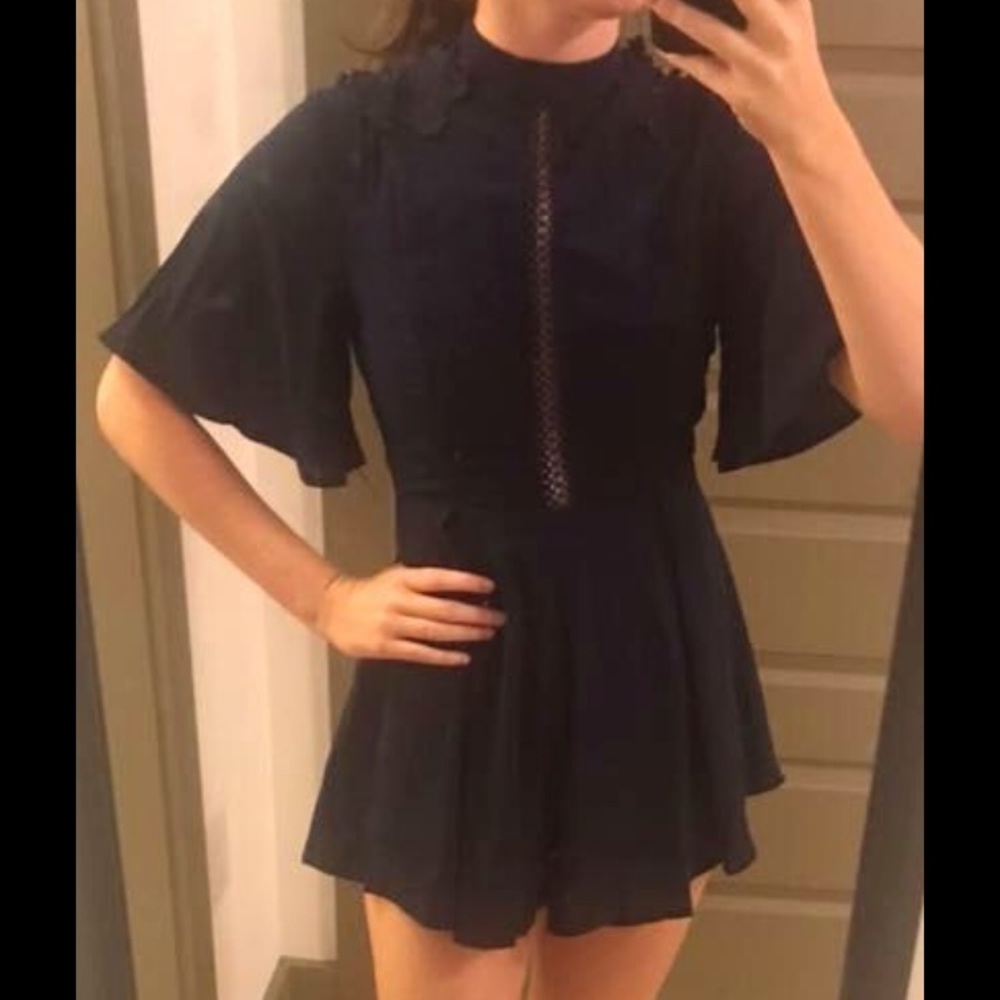 Navy Lace Up Romper